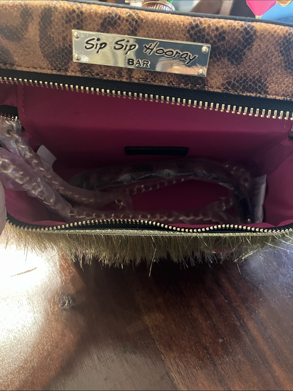 Betsey Johnson Brown Leopard Box Clutch with Cocktail Charms - Picture 3 of 3